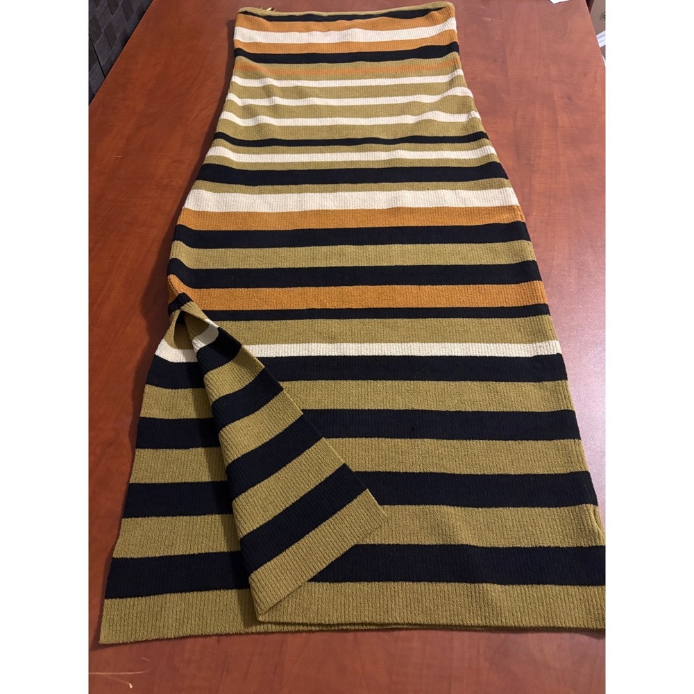 Camila Coelho Women Striped Ribbed Knit Strapless Midi Dress Olive Mustard Large